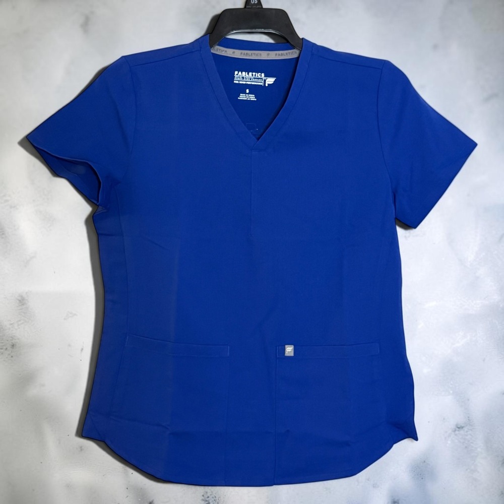 Fabletics Royal Blue Scrub Top V-Neck Short Sleeve Performance Medical Women S